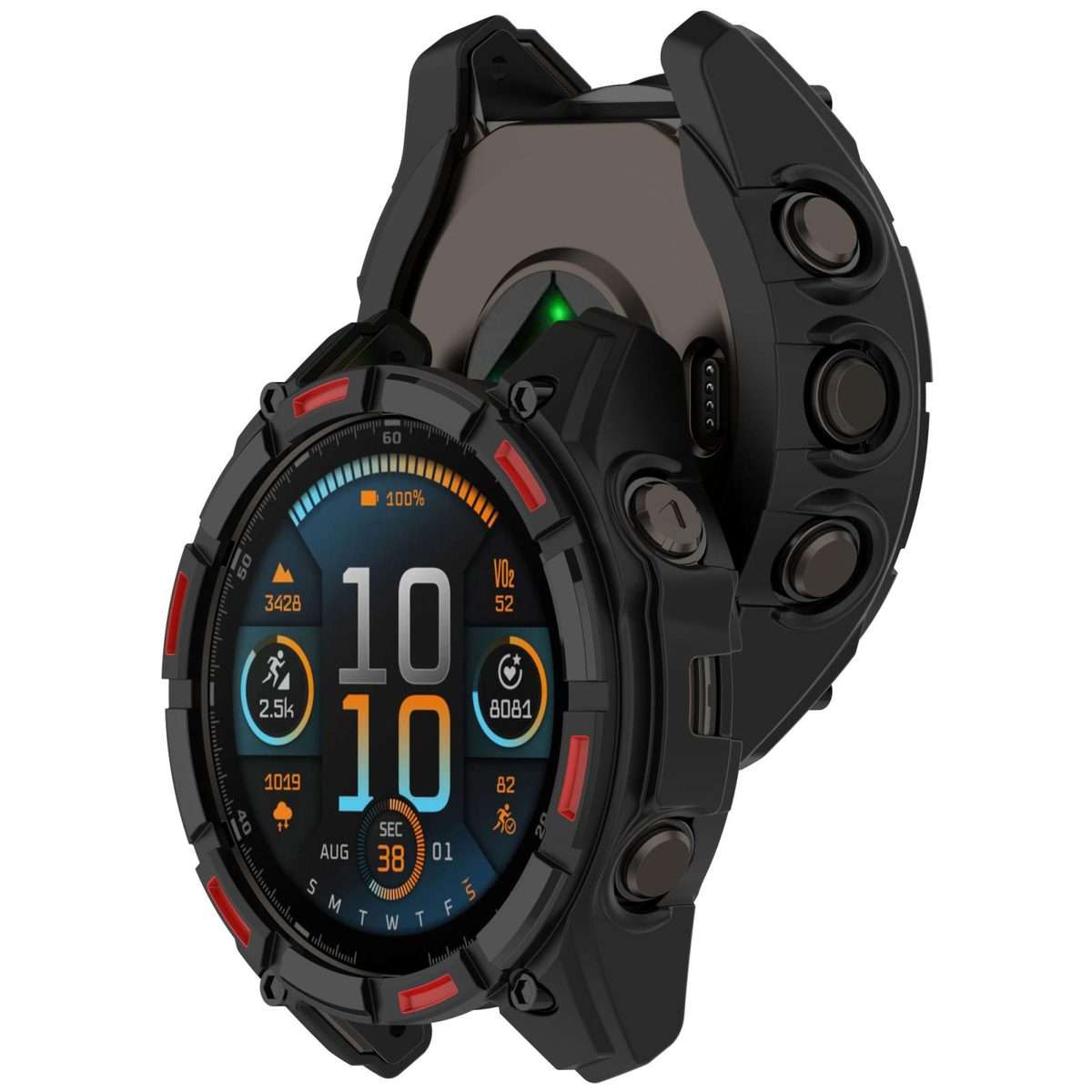 For Garmin Fenix 8 Pro 47mm AMOLED Armor Hollow TPU Half Coverage Watch Protective ... (Black Red)
