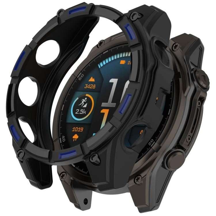 For Garmin Fenix 8 Pro 47mm AMOLED Armor Hollow TPU Half Coverage Watch Protectiv ... (Black Blue)
