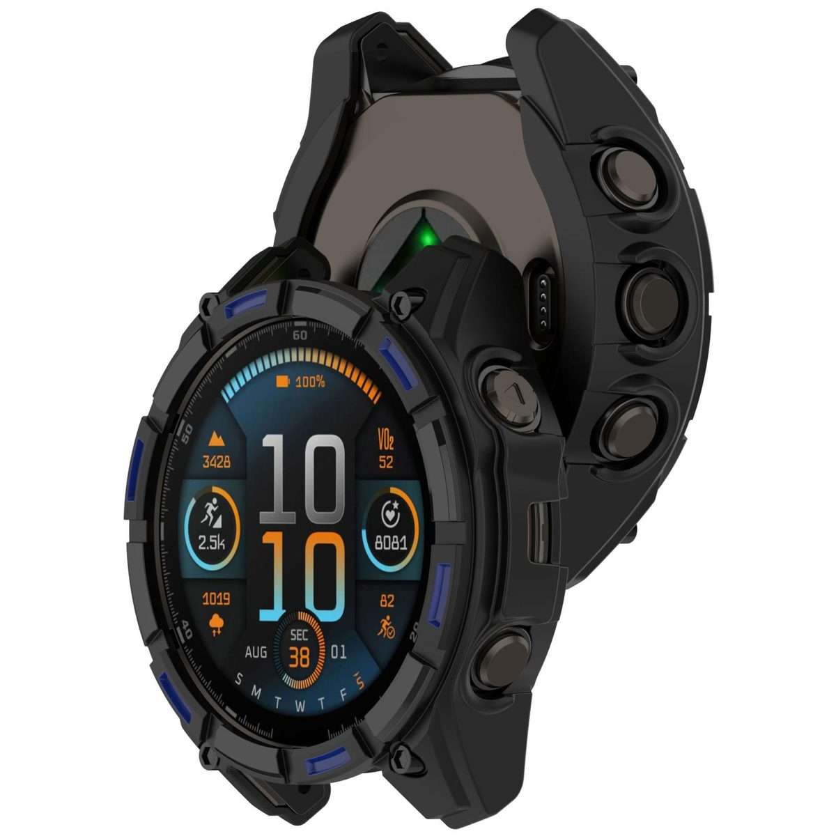For Garmin Fenix 8 Pro 47mm AMOLED Armor Hollow TPU Half Coverage Watch Protectiv ... (Black Blue)