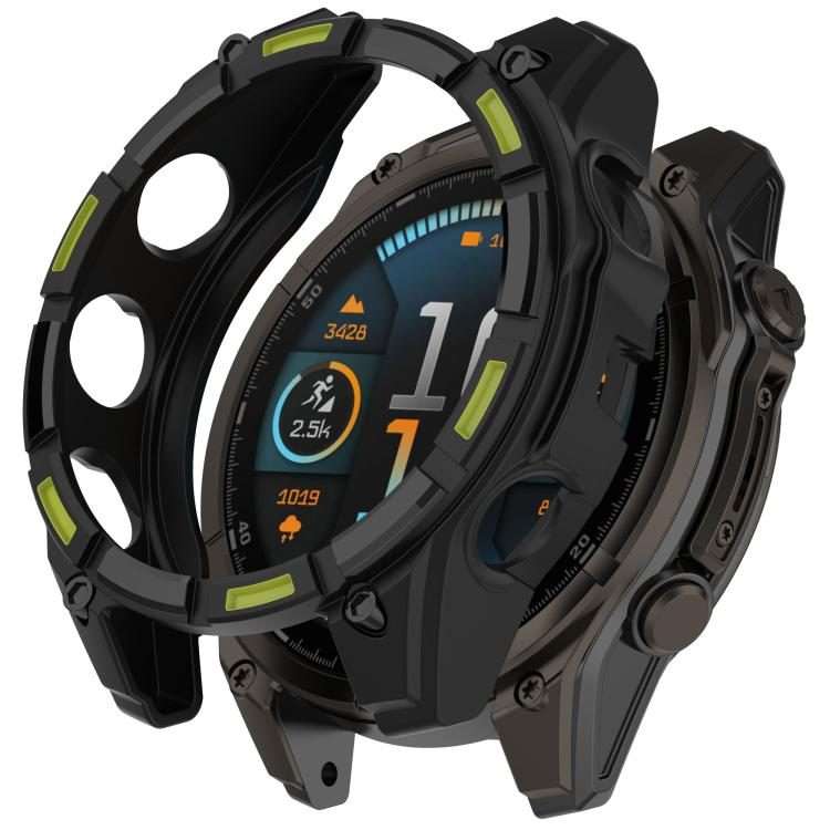 For Garmin Fenix 8 Pro 47mm AMOLED Armor Hollow TPU Half Coverage Watch Protecti ... (Black Green)
