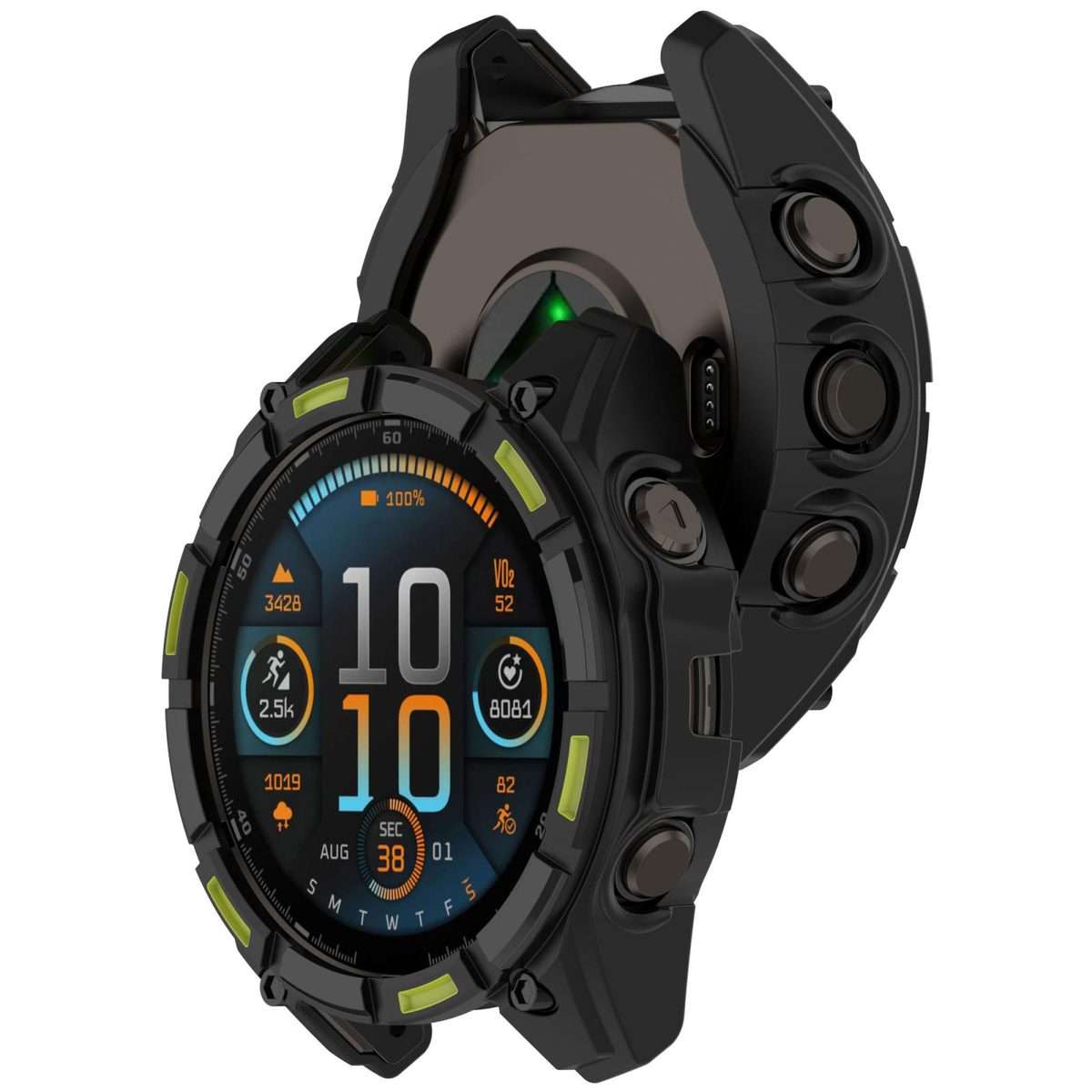 For Garmin Fenix 8 Pro 47mm AMOLED Armor Hollow TPU Half Coverage Watch Protecti ... (Black Green)