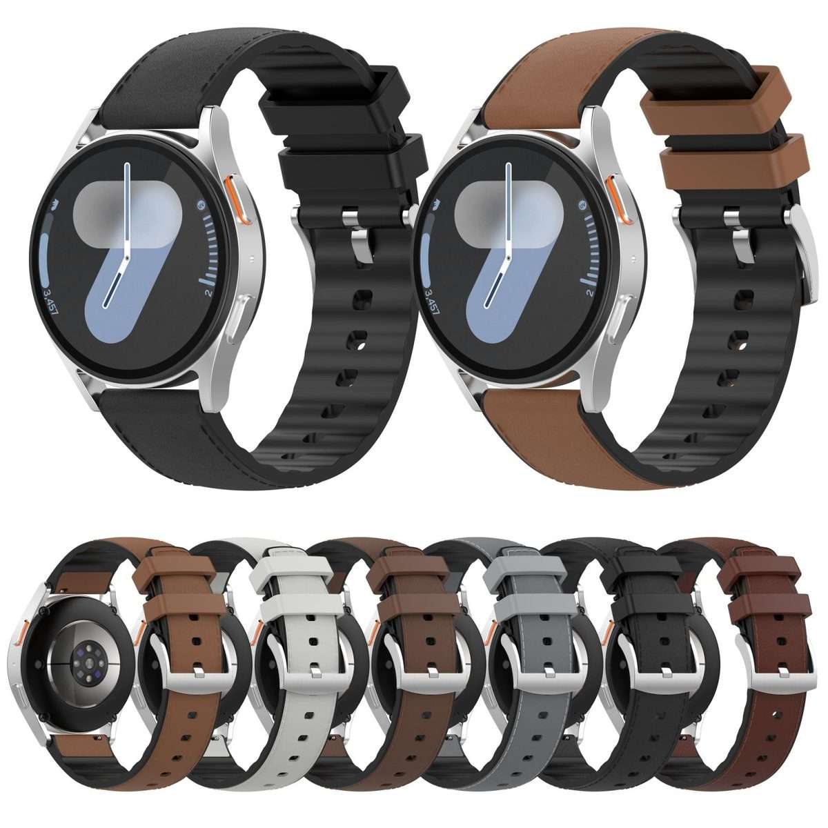 22mm Silicone Hybrid Leather Quick Release Watch Band(Grey)