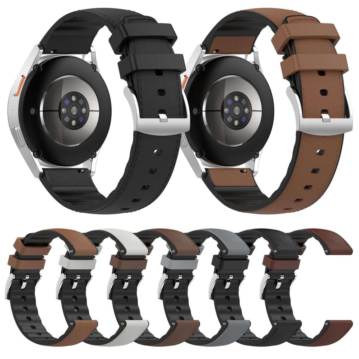 22mm Silicone Hybrid Leather Quick Release Watch Band(Grey)