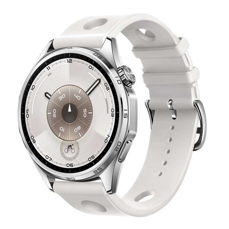 18mm Ladder Buckle Solid Color Holes Silicone Watch Band(White)