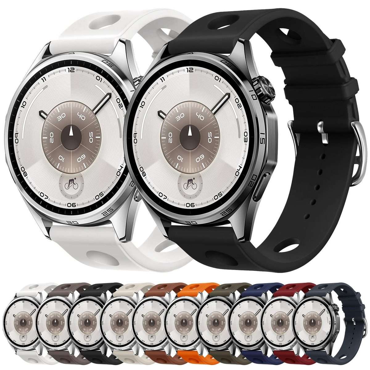 18mm Ladder Buckle Solid Color Holes Silicone Watch Band(White)
