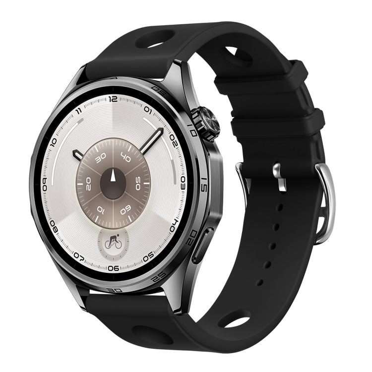 18mm Ladder Buckle Solid Color Holes Silicone Watch Band(Black)