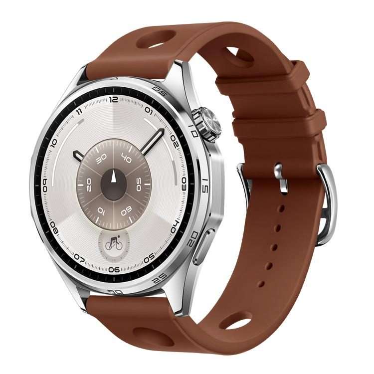 18mm Ladder Buckle Solid Color Holes Silicone Watch Band(Brown)