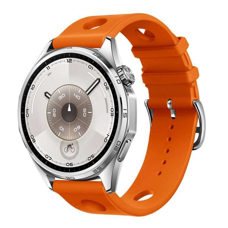 18mm Ladder Buckle Solid Color Holes Silicone Watch Band(Orange)