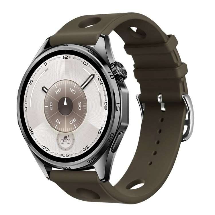 18mm Ladder Buckle Solid Color Holes Silicone Watch Band(Khaki)