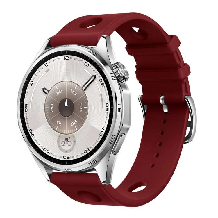 18mm Ladder Buckle Solid Color Holes Silicone Watch Band(Wine Red)