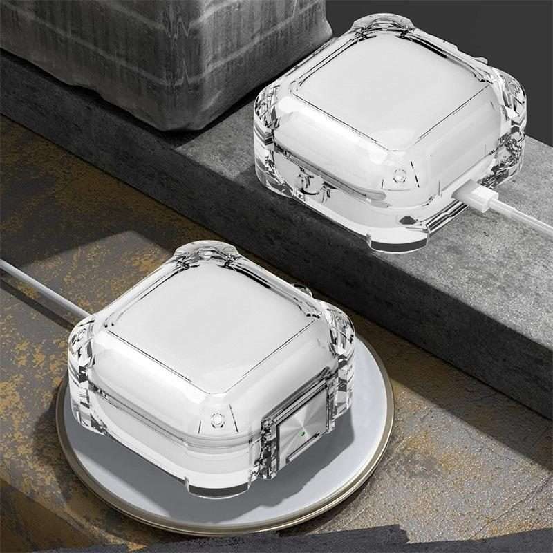 For Galaxy Buds Live / Pro / 2 / 2 Pro / FE Four Corner Air Bag Shockpro ... (Transparent + Black)