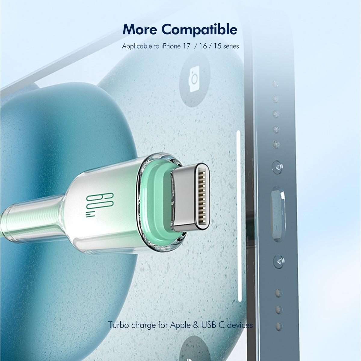 ENKAY PD60W Type-C to Type-C Gradient Color Nylon Braided Charging Data Cable, Length:2m(Green)
