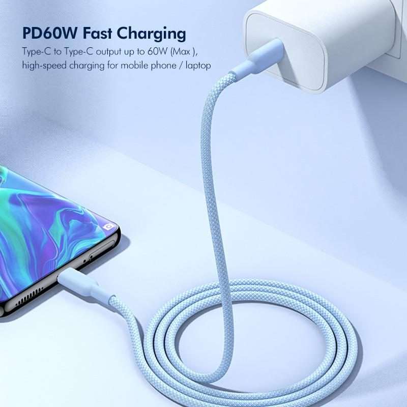 ENKAY ENK-CB182 PD60W Type-C to Type-C Nylon Braided Charging Data Cable, Length:1m(Light Blue)