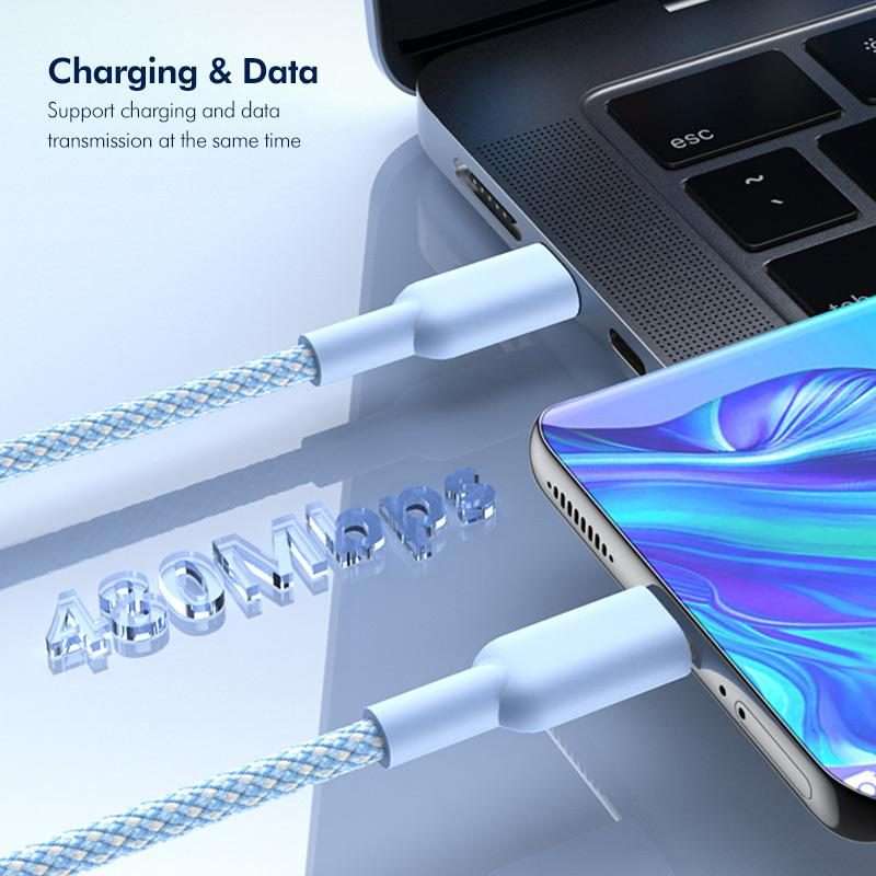 ENKAY ENK-CB182 PD60W Type-C to Type-C Nylon Braided Charging Data Cable, Length:1m(Light Blue)