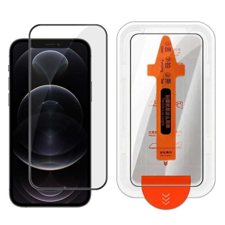 For iPhone 12 Pro Max Easy Install Box Dust-Free Clear Screen-printed HD Tempered Glass Film