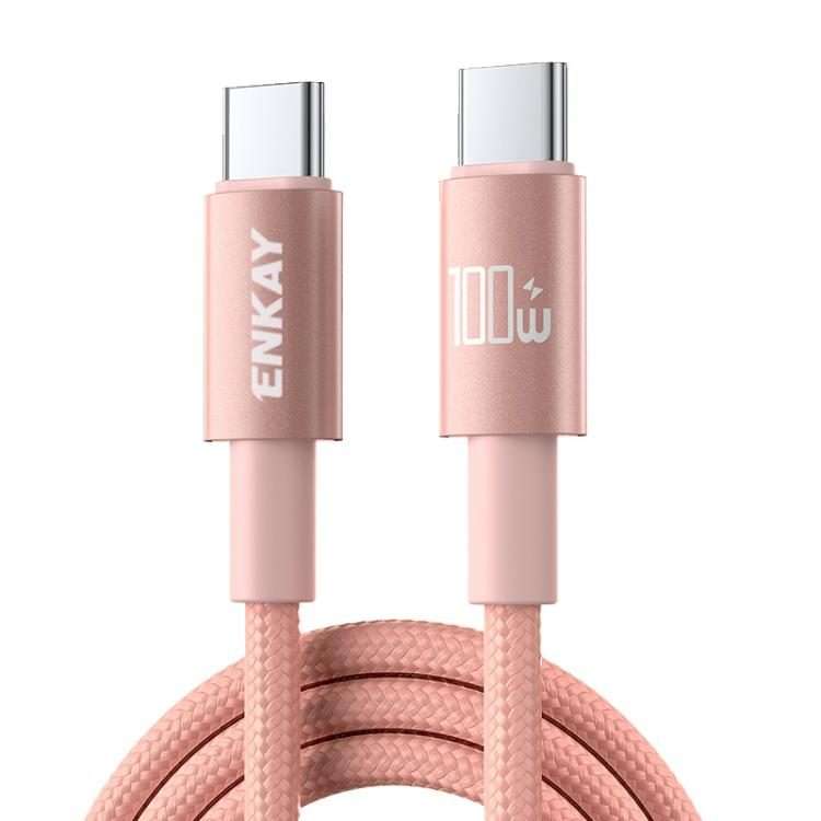 ENKAY PD100W USB-C / Type-C to Type-C Nylon Braided Fast Charging Cable with E-Marker C ... (Pink)