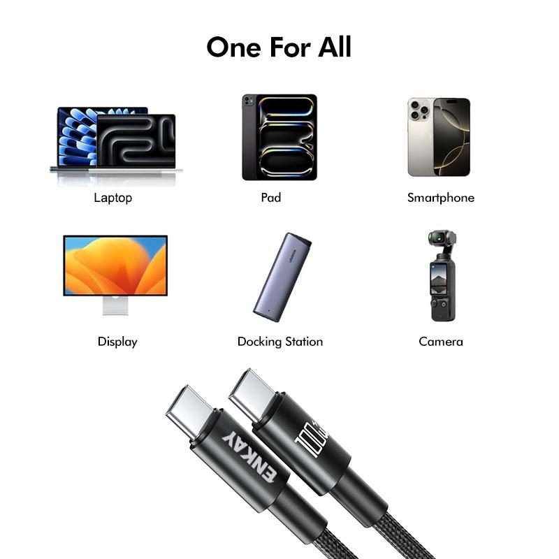 ENKAY PD100W USB-C / Type-C to Type-C Nylon Braided Fast Charging Cable with E-Marker C ... (Pink)