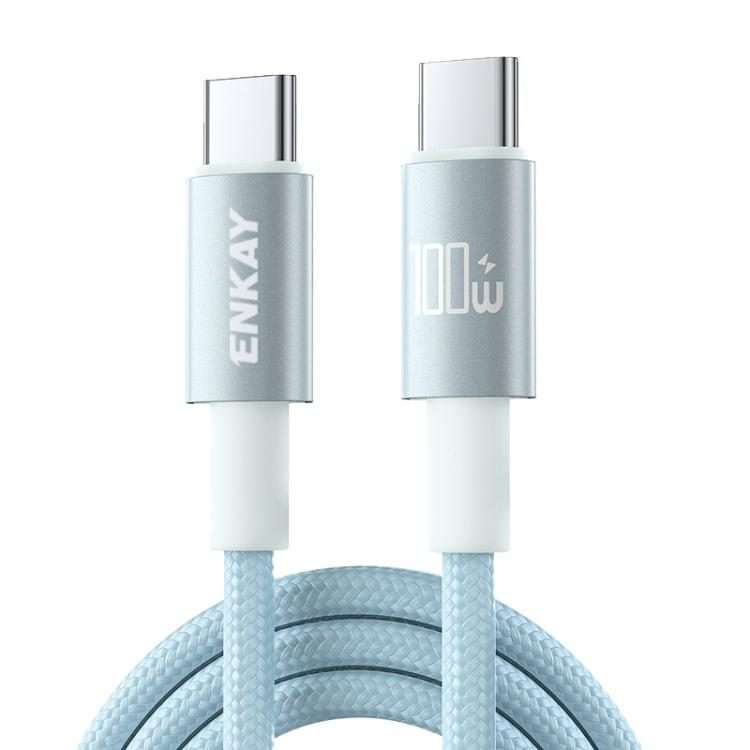 ENKAY PD100W USB-C / Type-C to Type-C Nylon Braided Fast Charging Cable with E-Ma ... (Light Blue)