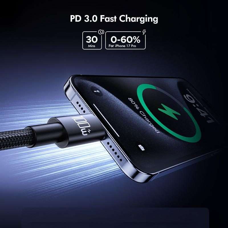 ENKAY PD100W USB-C / Type-C to Type-C Nylon Braided Fast Charging Cable with E-Ma ... (Light Blue)