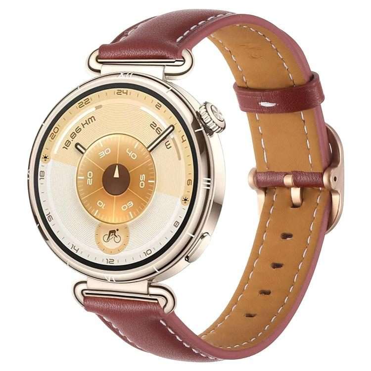 18mm Square Buckle Plain Weave Leather Watch Band(Wine Red)