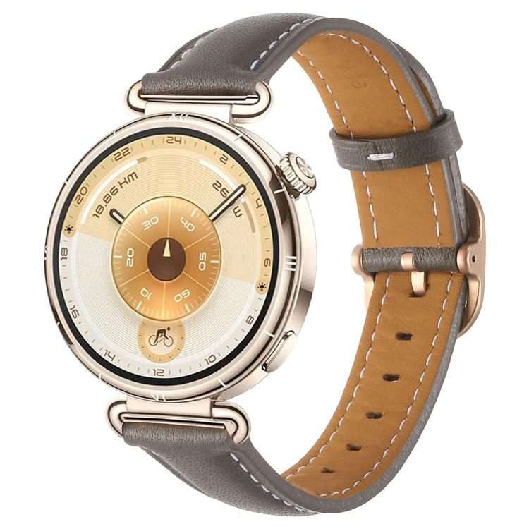 18mm Square Buckle Plain Weave Leather Watch Band(Dark Grey)