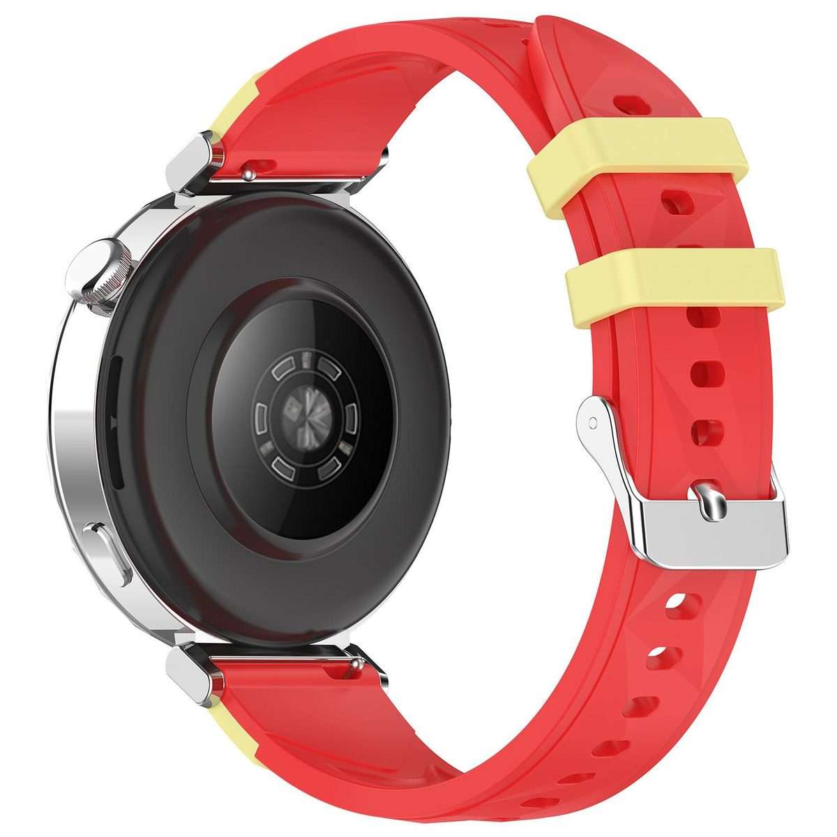 18mm Triangular Diamond Texture Two Color Silicone Watch Band(Red Yellow)