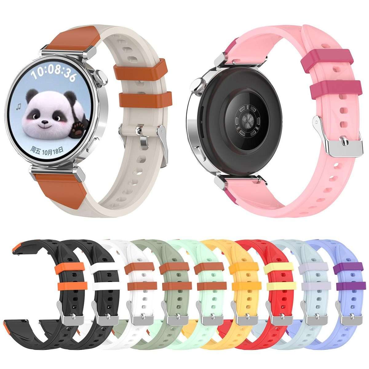 18mm Triangular Diamond Texture Two Color Silicone Watch Band(Starlight Brown)