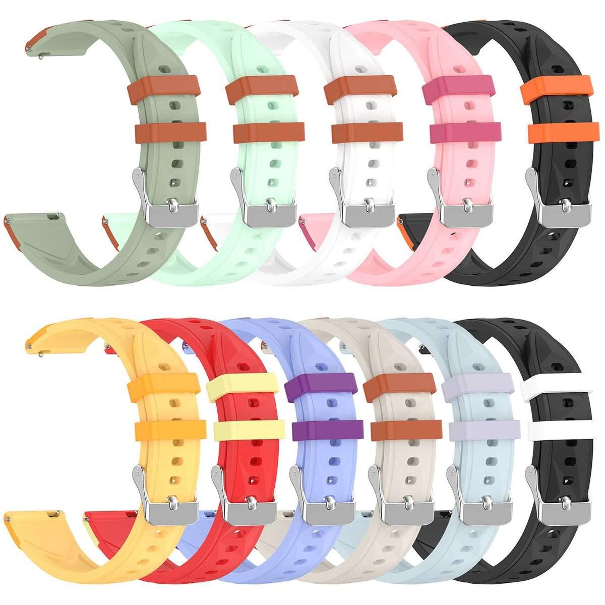 18mm Triangular Diamond Texture Two Color Silicone Watch Band(Brown White)