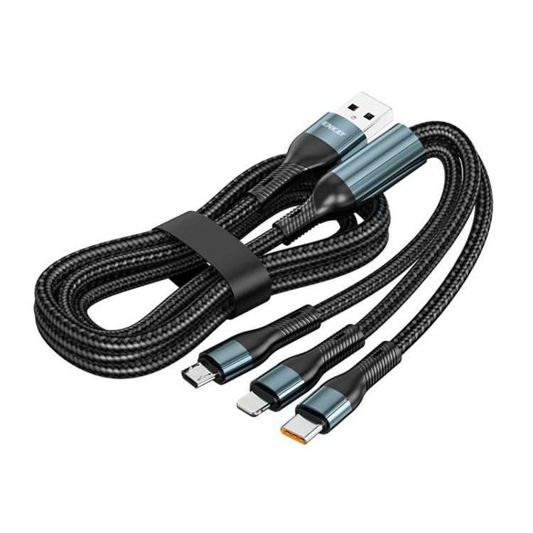 ENKAY 3-in-1 120W USB to 8 Pin / Type-C / Micro USB Nylon Braided Fast Charging Cable, Length: 1.2