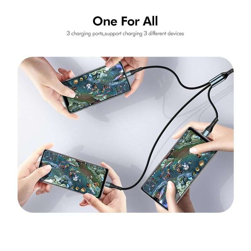ENKAY 3-in-1 120W USB to 8 Pin / Type-C / Micro USB Nylon Braided Fast Charging Cable, Length: 1.2