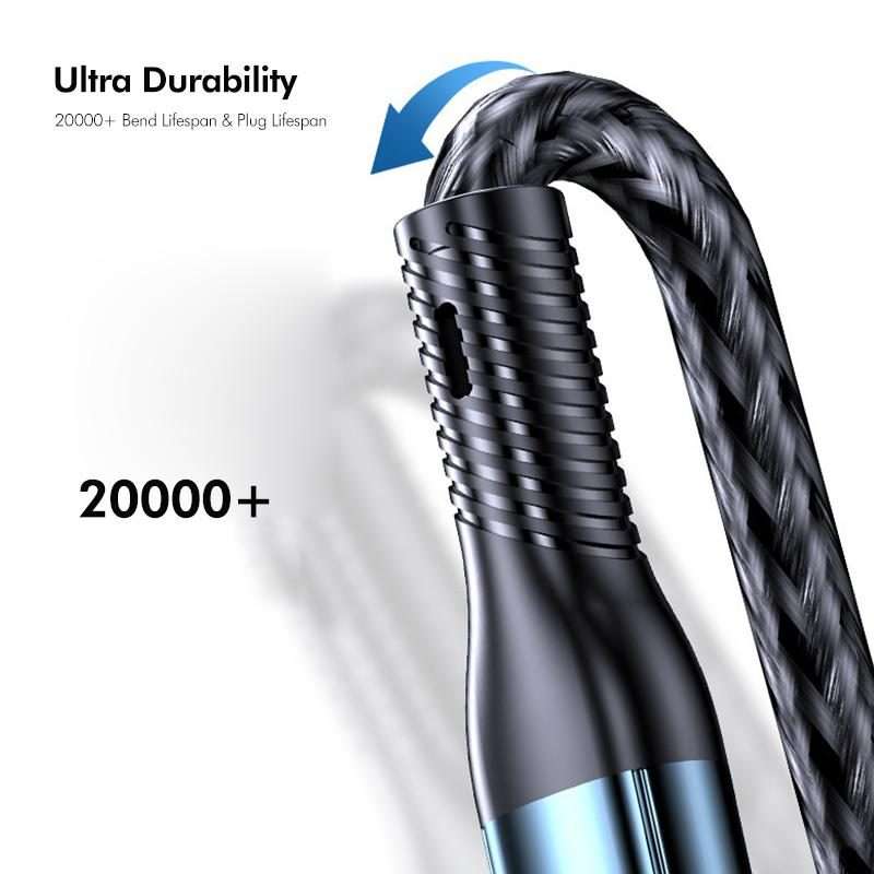 ENKAY 3-in-1 120W USB to 8 Pin / Type-C / Micro USB Nylon Braided Fast Charging Cable, Length: 1.2
