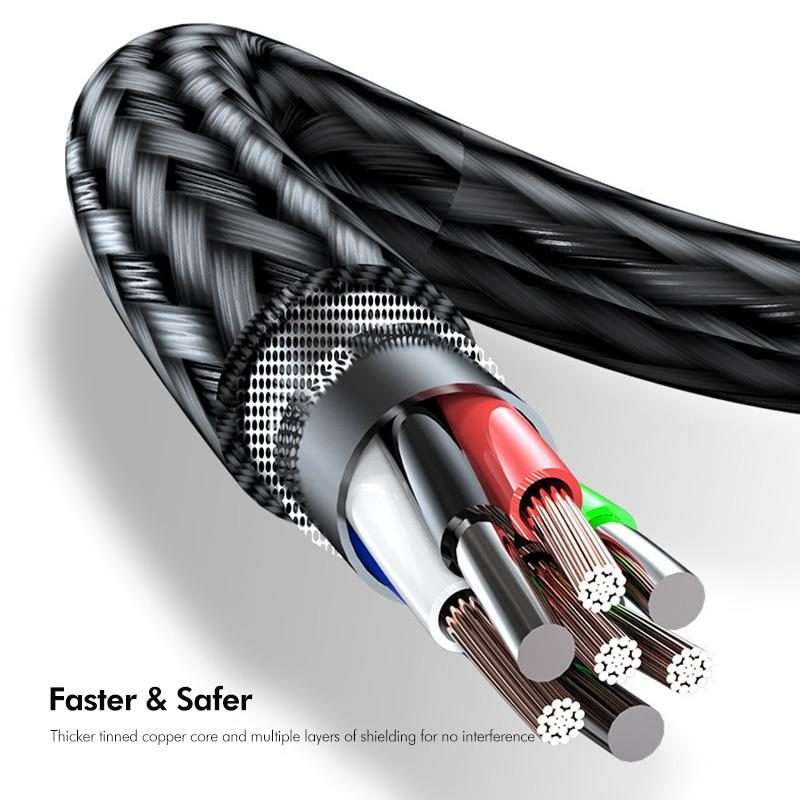 ENKAY 3-in-1 120W USB to 8 Pin / Type-C / Micro USB Nylon Braided Fast Charging Cable, Length: 1.2