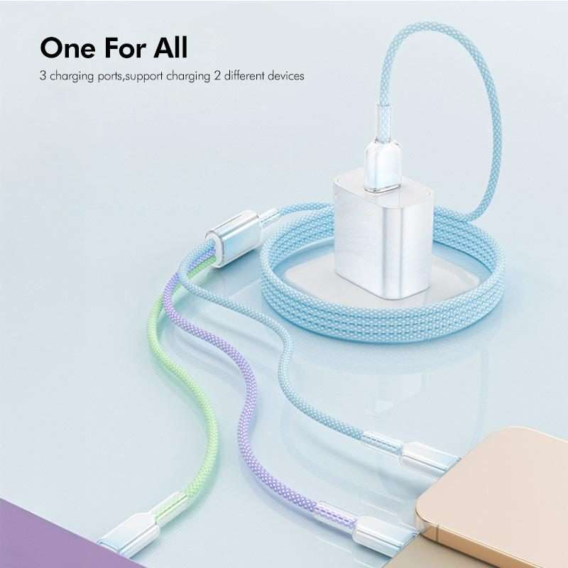 ENKAY 120W USB to Dual Type-C  8 Pin Nylon Braided Fast Charging Cable, Length: 1.2m