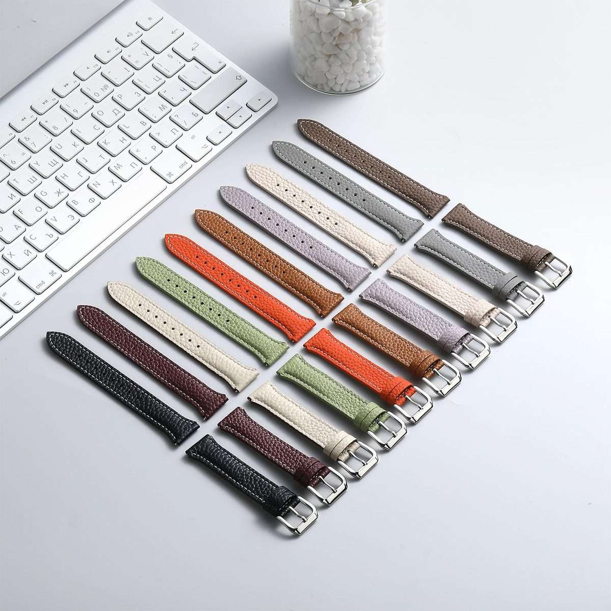 18mm Lychee Texture Pin Buckle Leather Watch Band(Taupe)