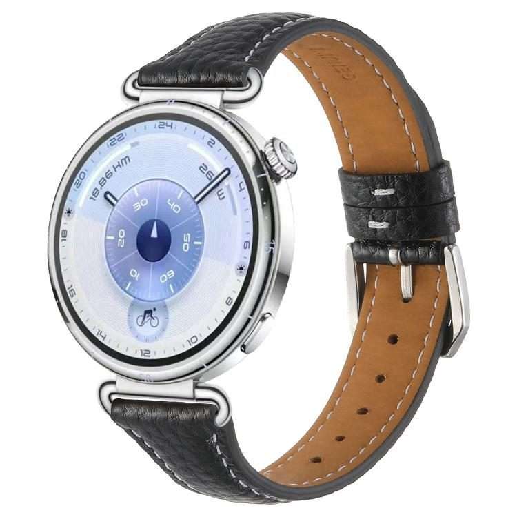 18mm Lychee Texture Pin Buckle Leather Watch Band(Black)