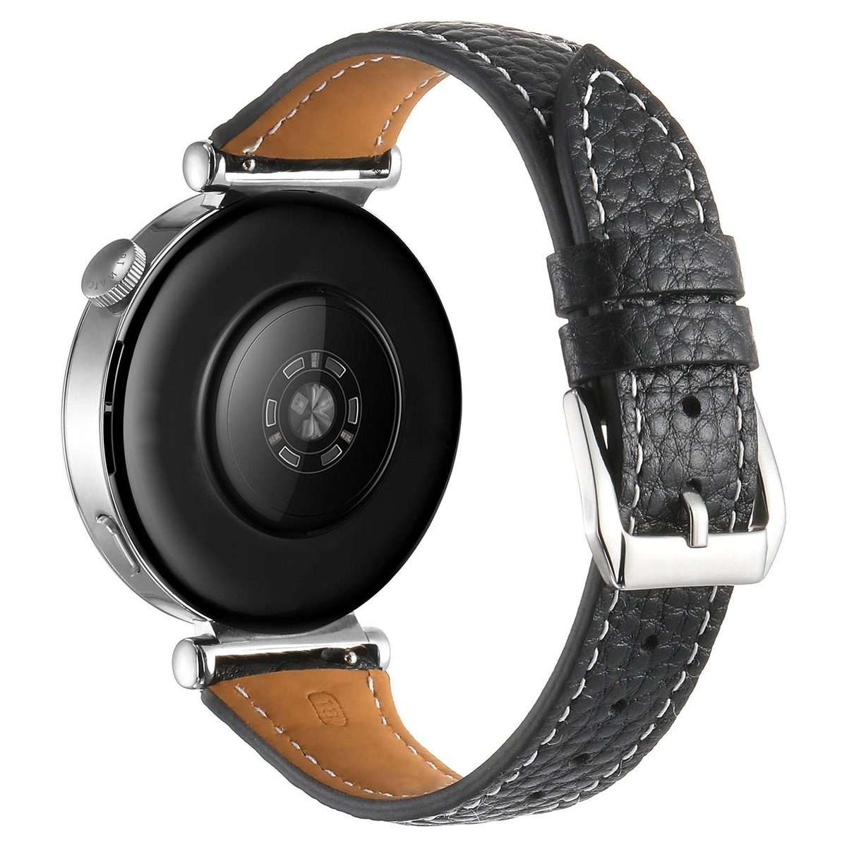 18mm Lychee Texture Pin Buckle Leather Watch Band(Black)