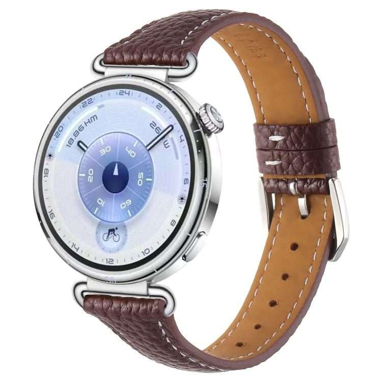 18mm Lychee Texture Pin Buckle Leather Watch Band(Wine Red)