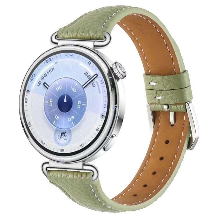 18mm Lychee Texture Pin Buckle Leather Watch Band(Avocado Green)