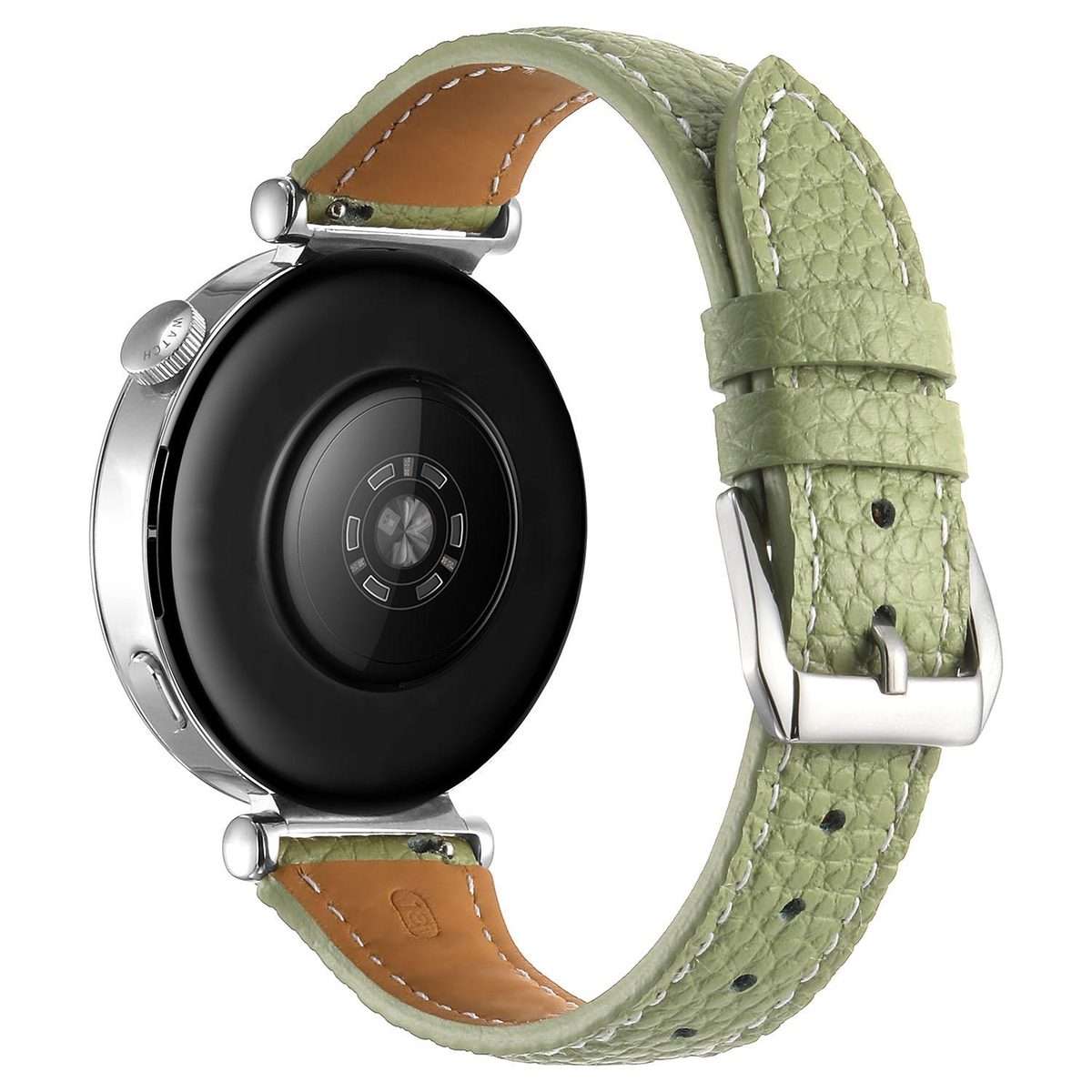 18mm Lychee Texture Pin Buckle Leather Watch Band(Avocado Green)