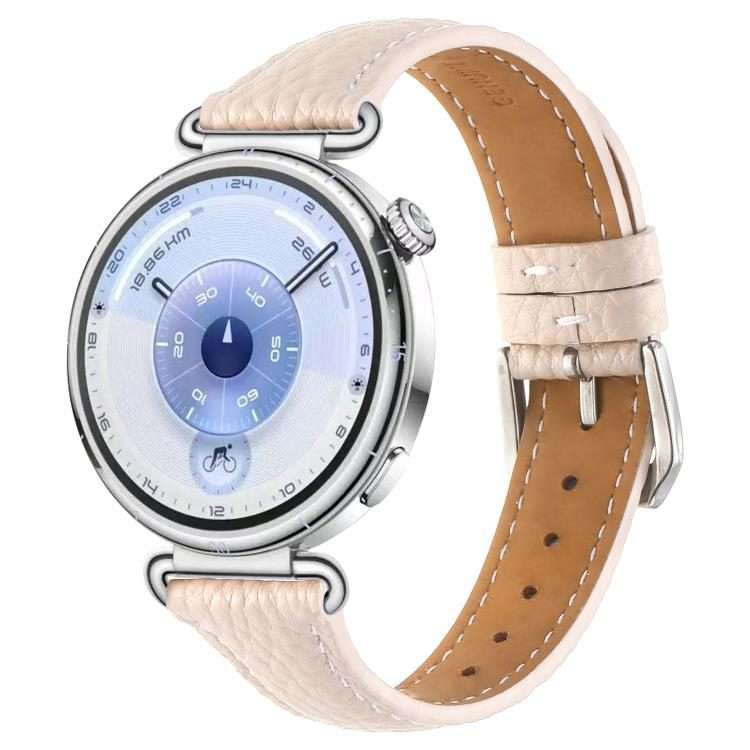 18mm Lychee Texture Pin Buckle Leather Watch Band(Apricot)