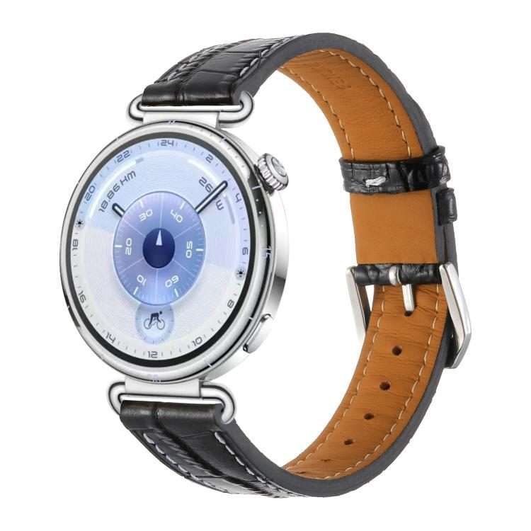 18mm Crocodile Texture Pin Buckle Leather Watch Band(Black)