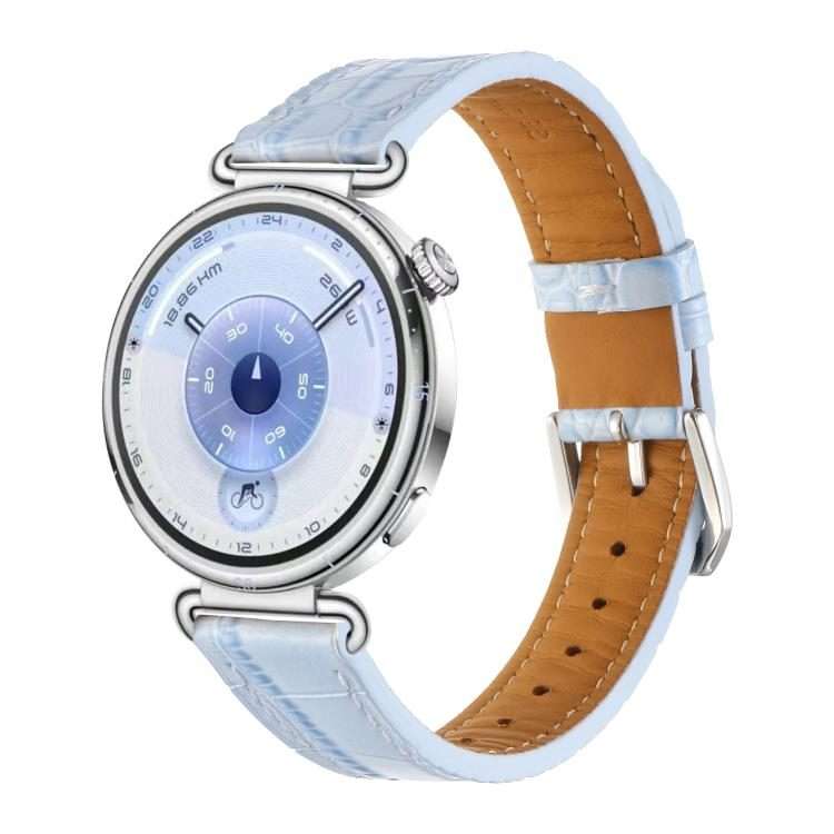 18mm Crocodile Texture Pin Buckle Leather Watch Band(Grey Blue)
