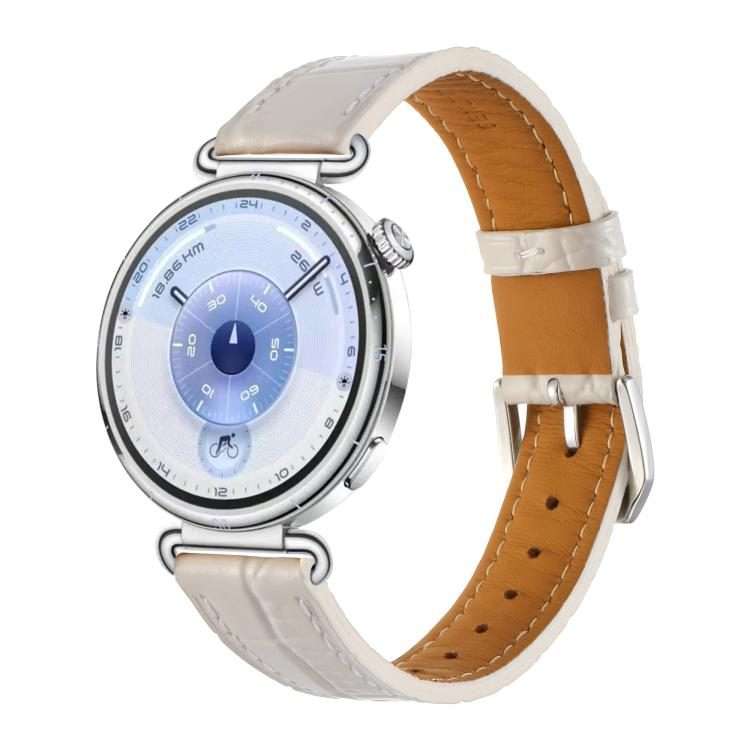 18mm Crocodile Texture Pin Buckle Leather Watch Band(Pearl White)