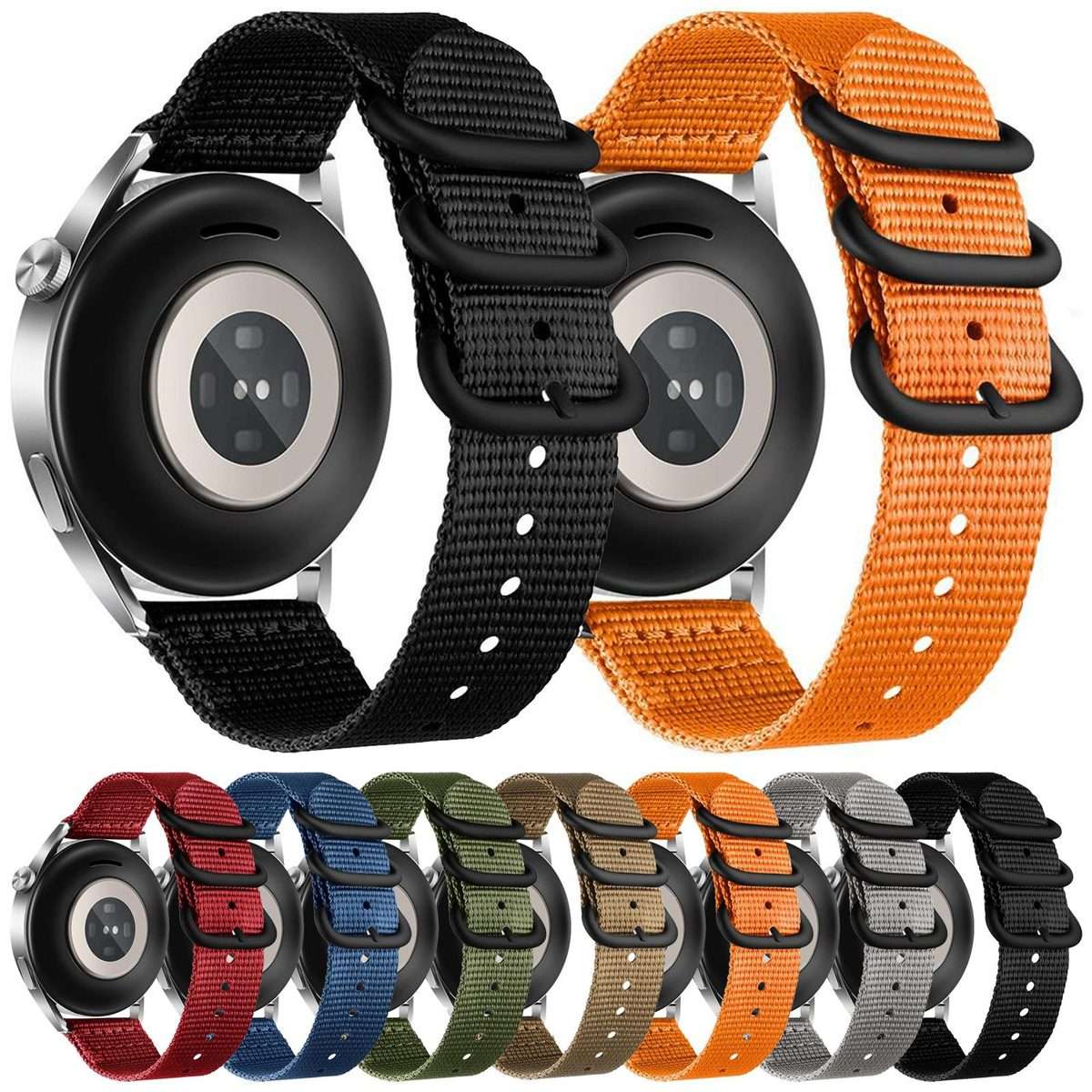 18mm Dual Ring Black Buckle Single Color Nylon Watch Band(Khaki)