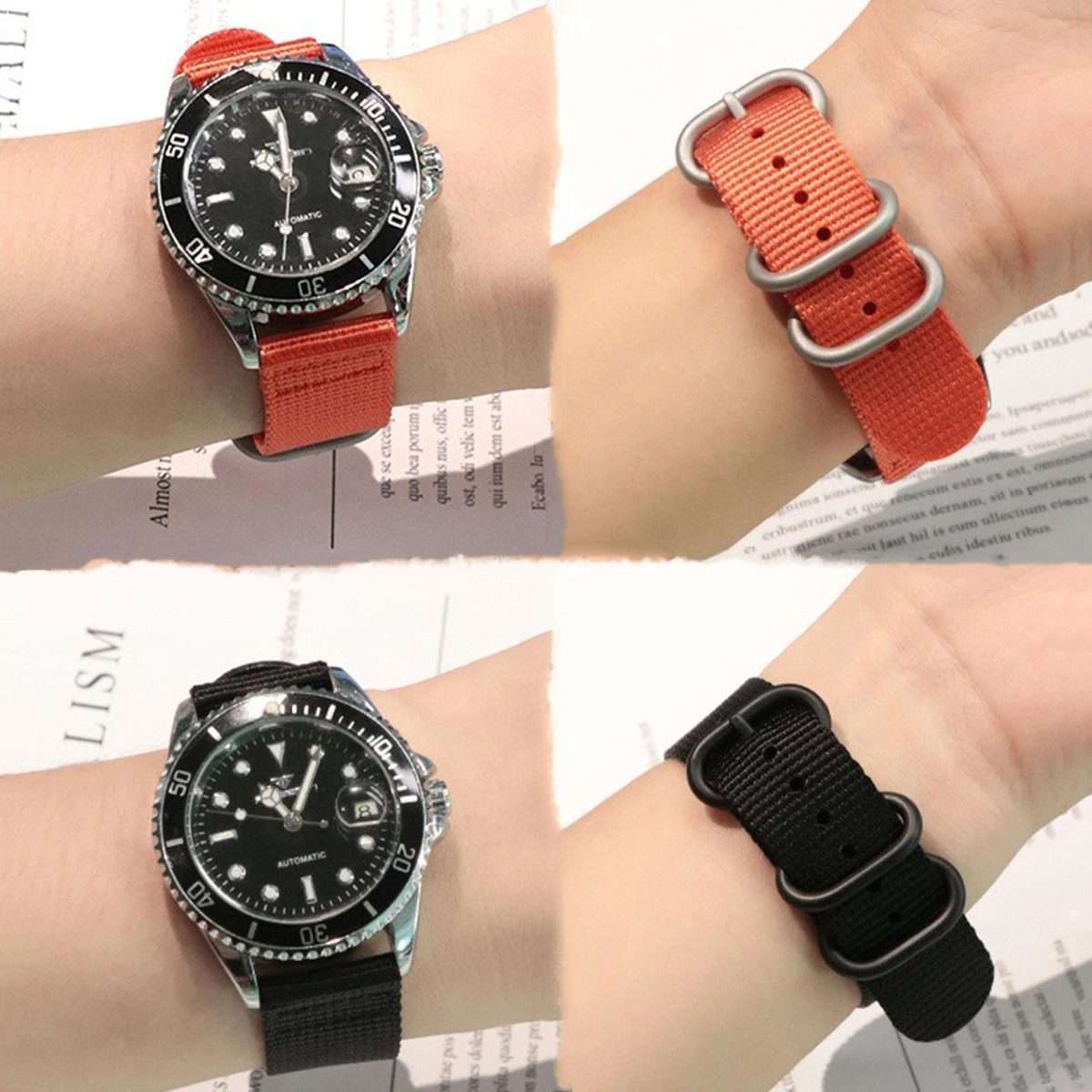 18mm Dual Ring Black Buckle Single Color Nylon Watch Band(Khaki)
