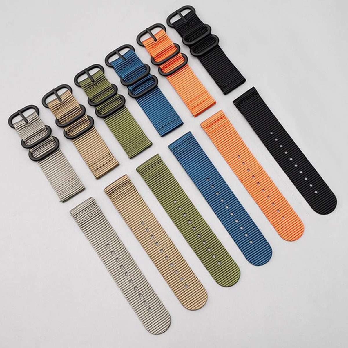18mm Dual Ring Black Buckle Single Color Nylon Watch Band(Khaki)