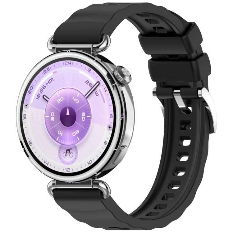 18mm Press Button Quick Release Wave Texture Silicone Watch Band(Black)