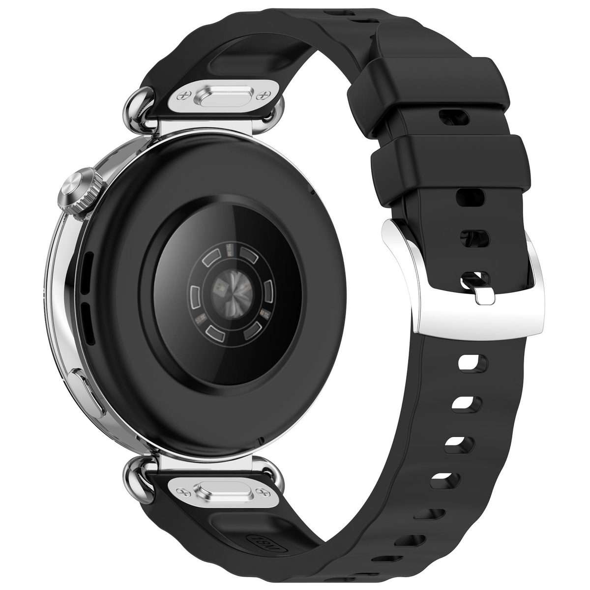 18mm Press Button Quick Release Wave Texture Silicone Watch Band(Black)