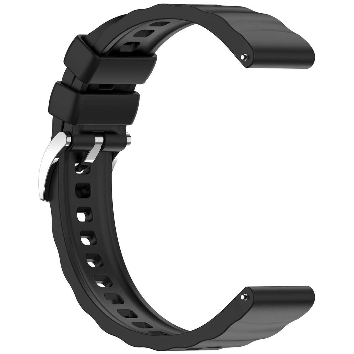 18mm Press Button Quick Release Wave Texture Silicone Watch Band(Black)