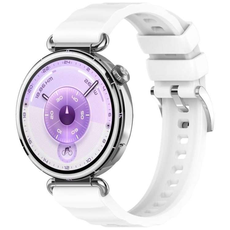 18mm Press Button Quick Release Wave Texture Silicone Watch Band(White)